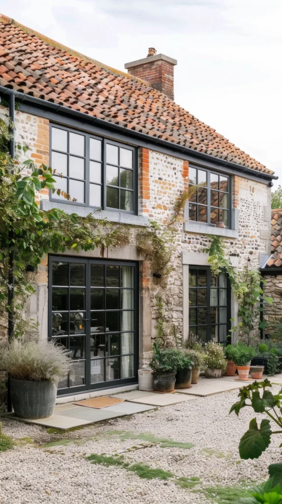 a brick house with a brick front yard